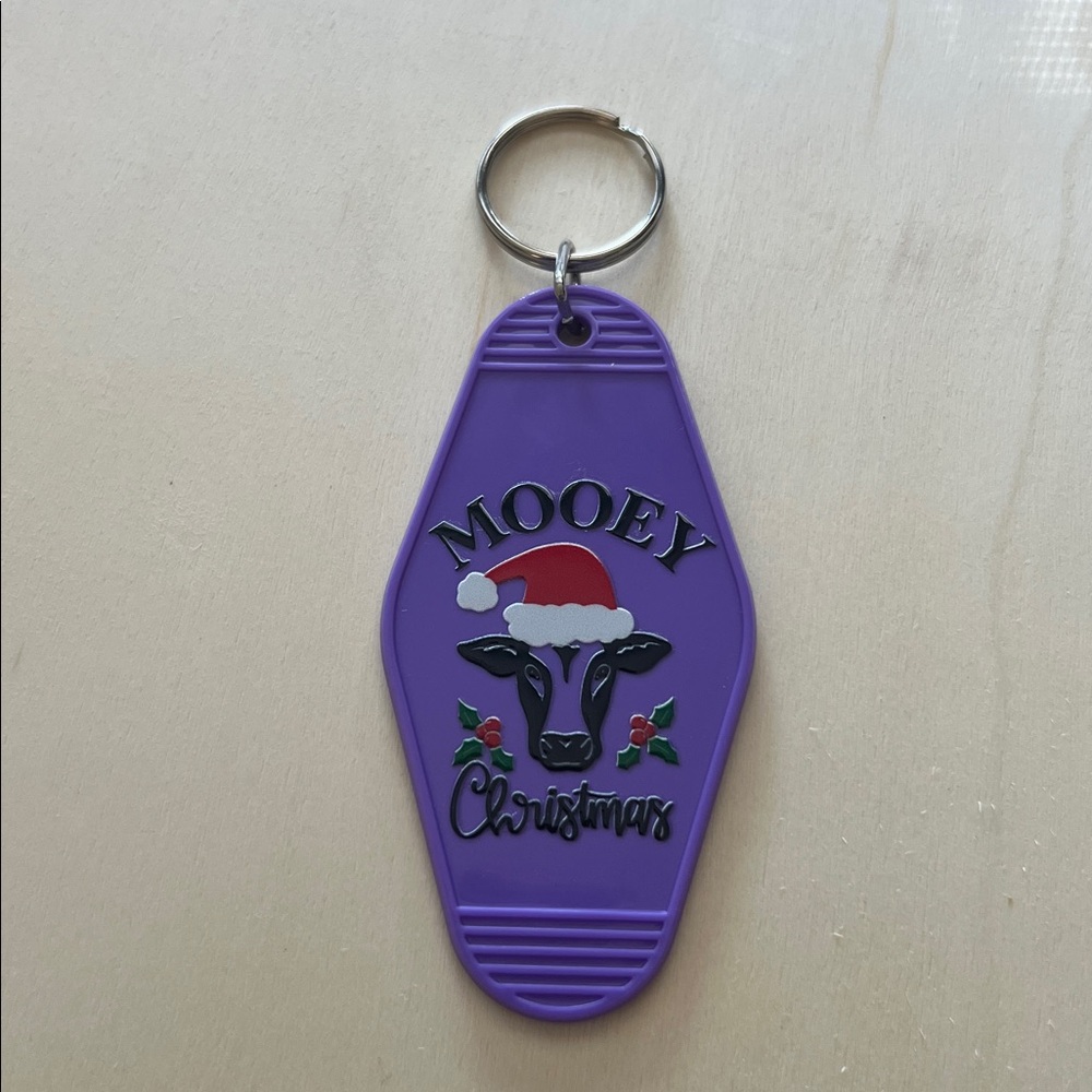 Mooey Christmas” Key Tag – Purple Retro Motel Style